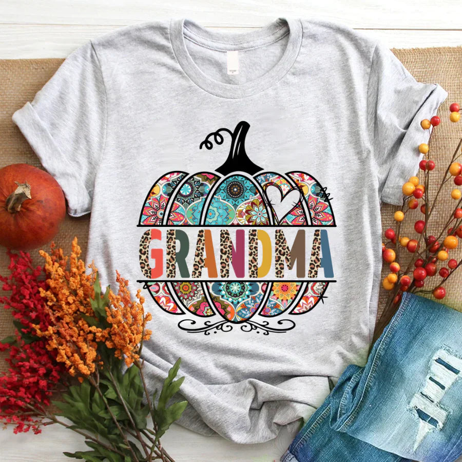 Personalized Grandma Pumpkin Art T-Shirt
