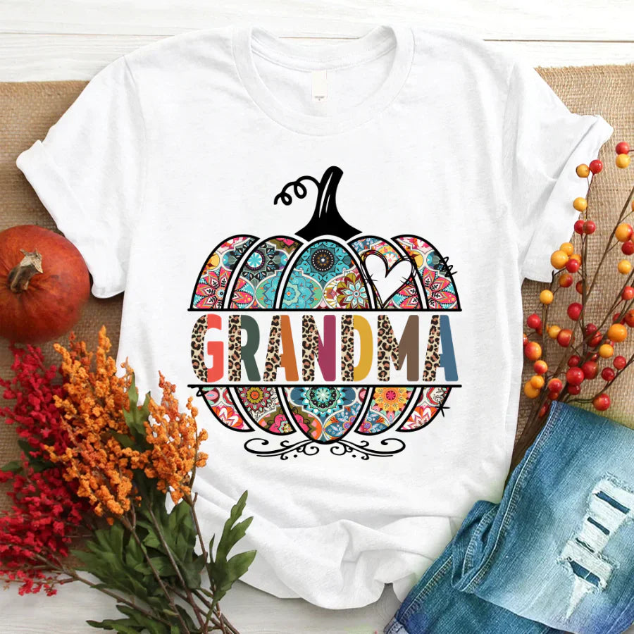 Personalized Grandma Pumpkin Art T-Shirt