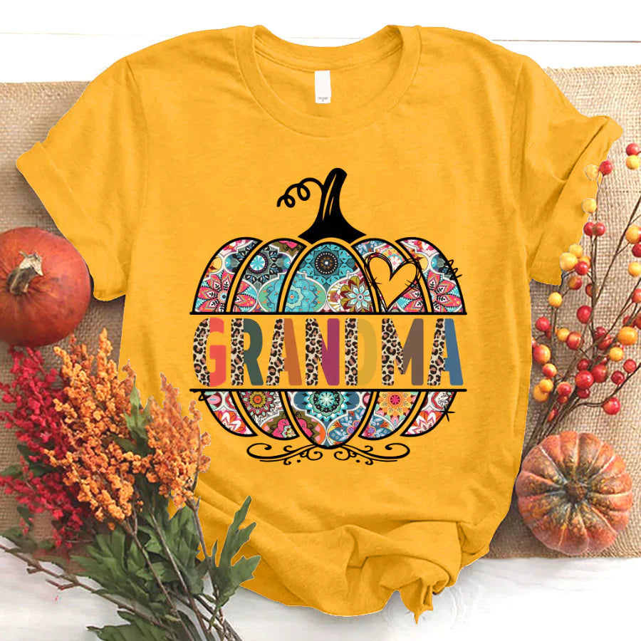 Personalized Grandma Pumpkin Art T-Shirt