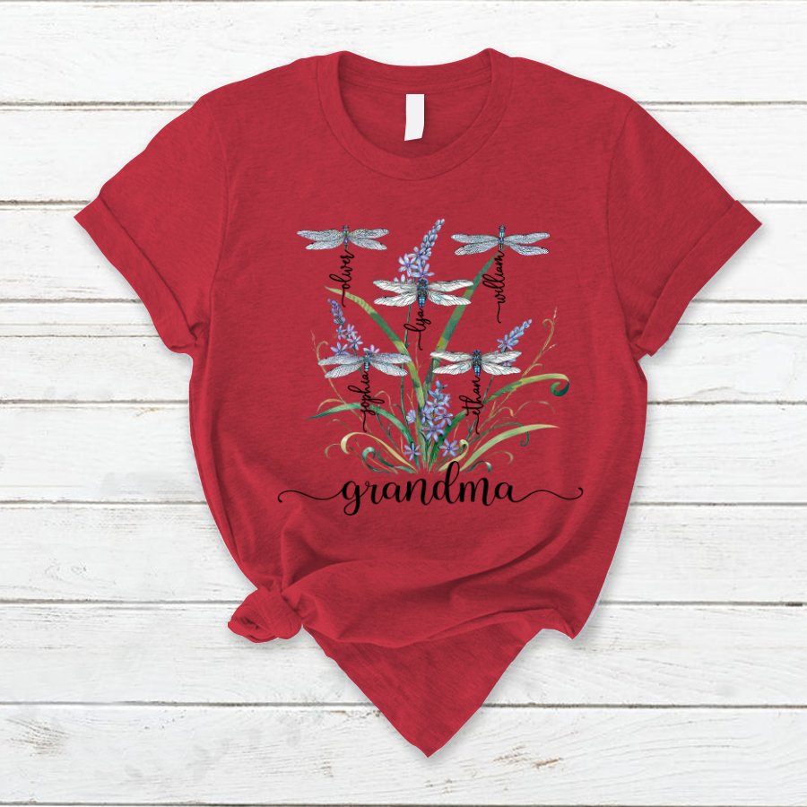 Personalized Grandma With Grandkids Dragonfly Mother's Day T-Shirt