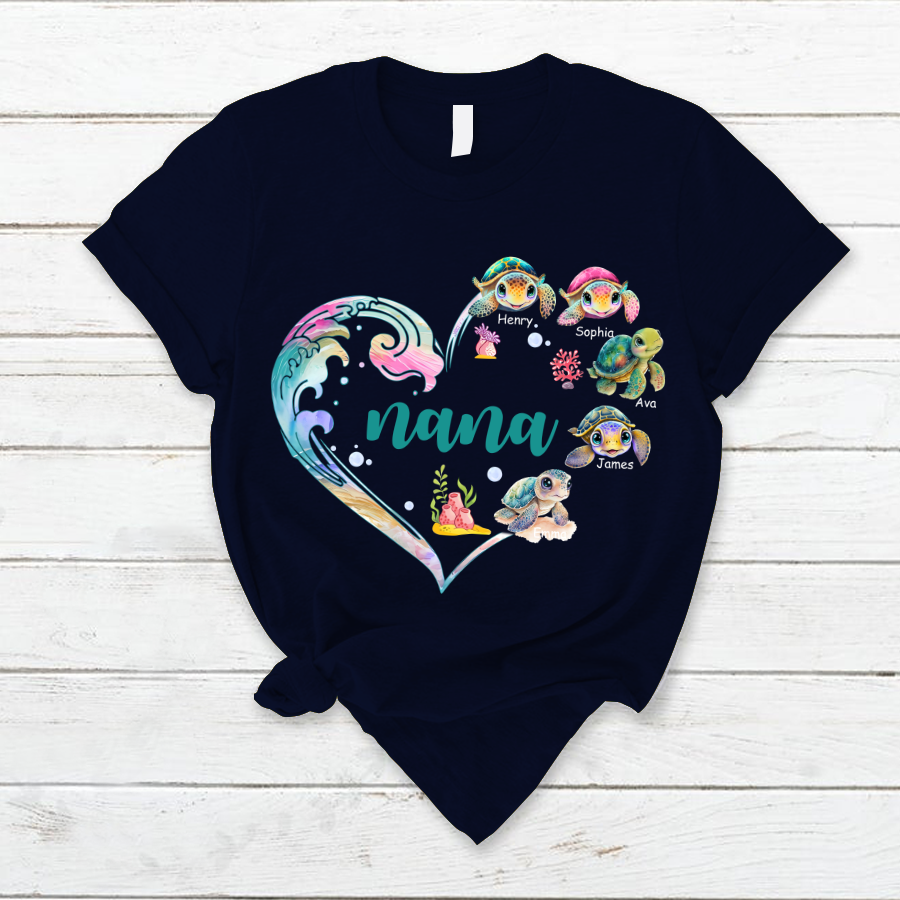 Personalized Grandma and Grandkid's Heart Turtle Mother's Day T-Shirt