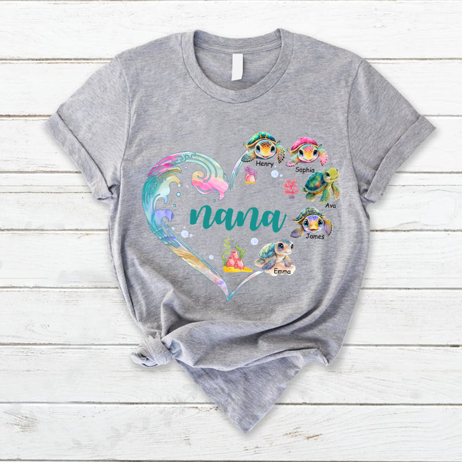Personalized Grandma and Grandkid's Heart Turtle Mother's Day T-Shirt