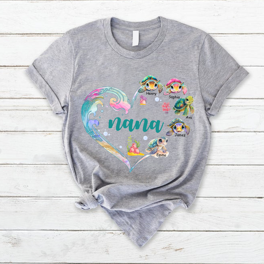 Personalized Grandma and Grandkid's Heart Turtle Mother's Day T-Shirt