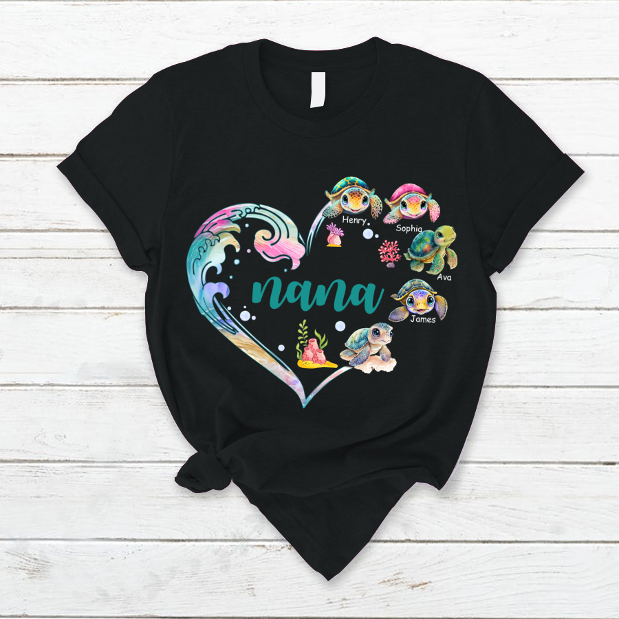 Personalized Grandma and Grandkid's Heart Turtle Mother's Day T-Shirt