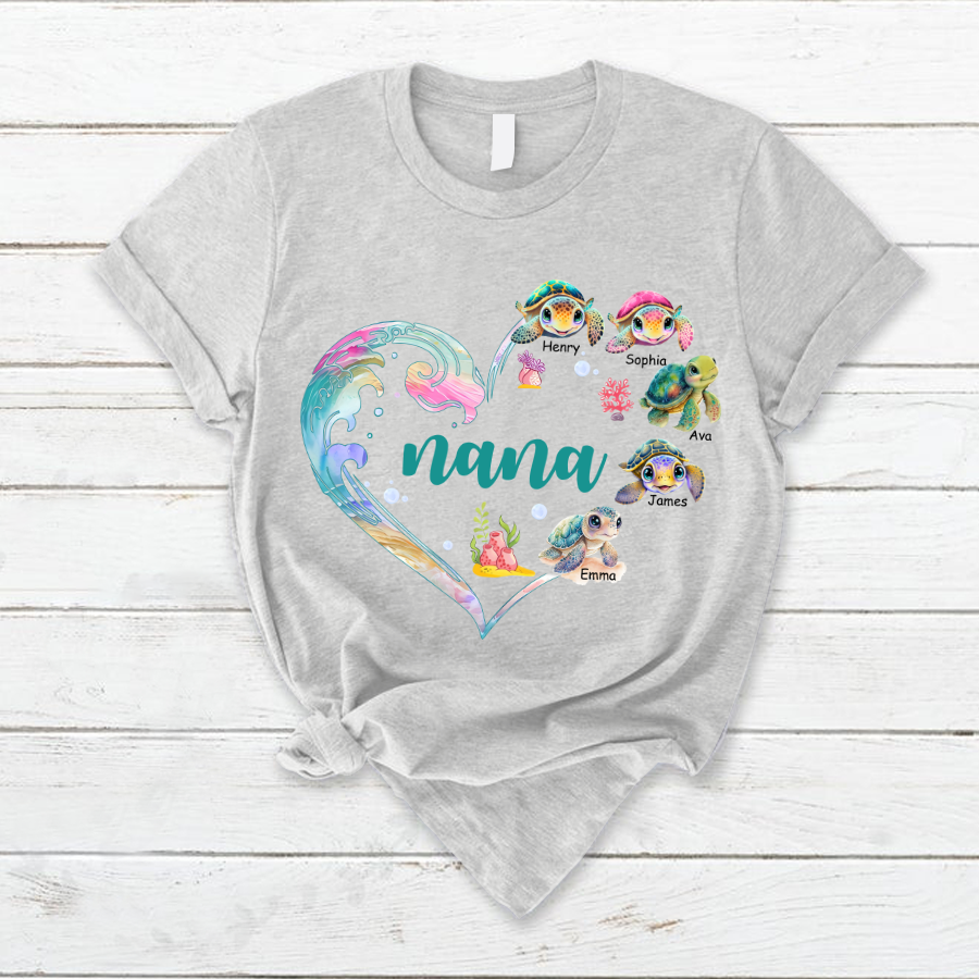 Personalized Grandma and Grandkid's Heart Turtle Mother's Day T-Shirt