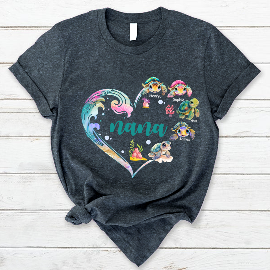 Personalized Grandma and Grandkid's Heart Turtle Mother's Day T-Shirt