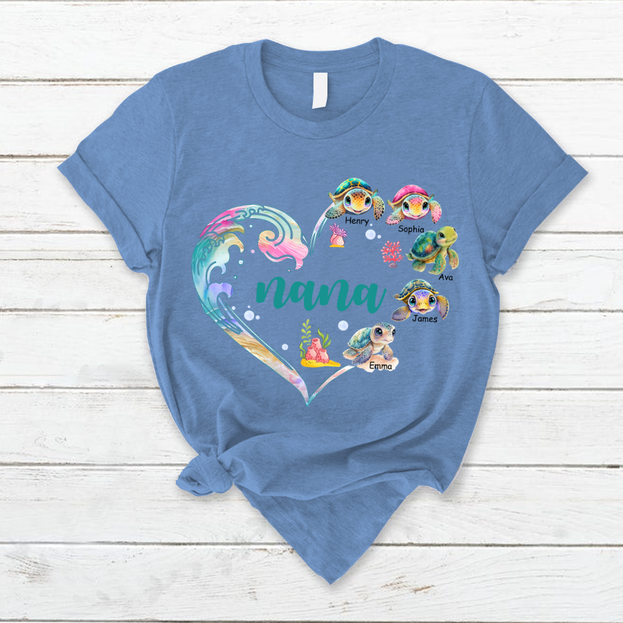 Personalized Grandma and Grandkid's Heart Turtle Mother's Day T-Shirt