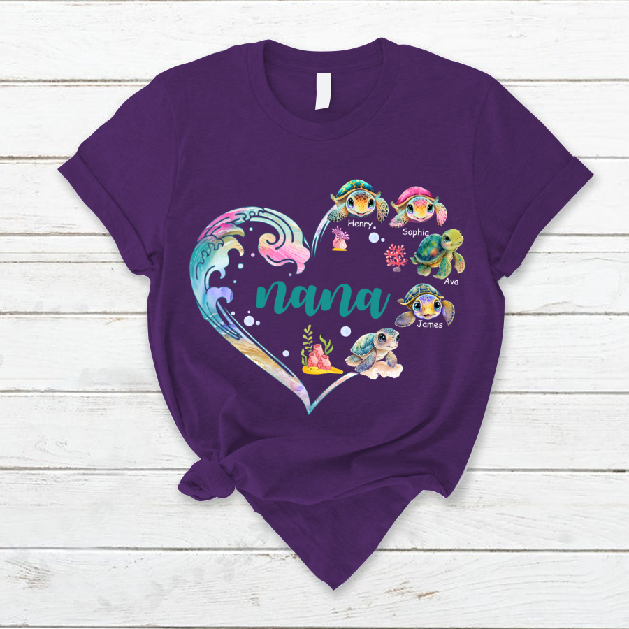 Personalized Grandma and Grandkid's Heart Turtle Mother's Day T-Shirt