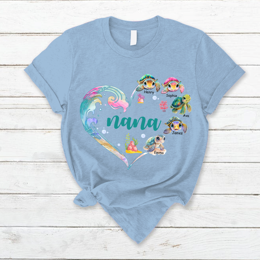Personalized Grandma and Grandkid's Heart Turtle Mother's Day T-Shirt