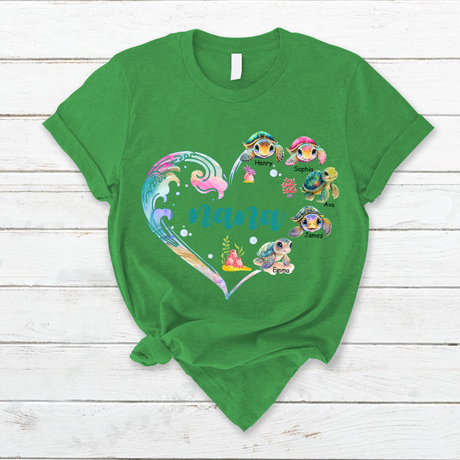 Personalized Grandma and Grandkid's Heart Turtle Mother's Day T-Shirt