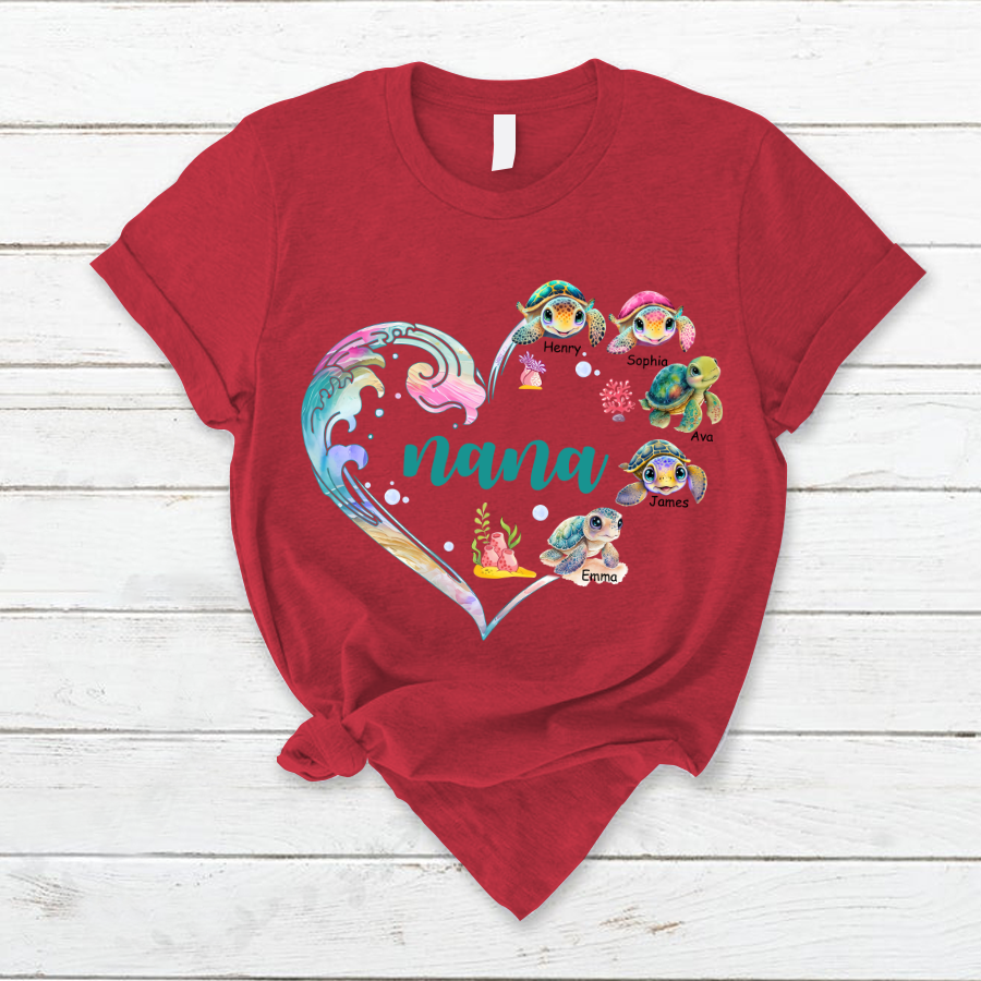 Personalized Grandma and Grandkid's Heart Turtle Mother's Day T-Shirt