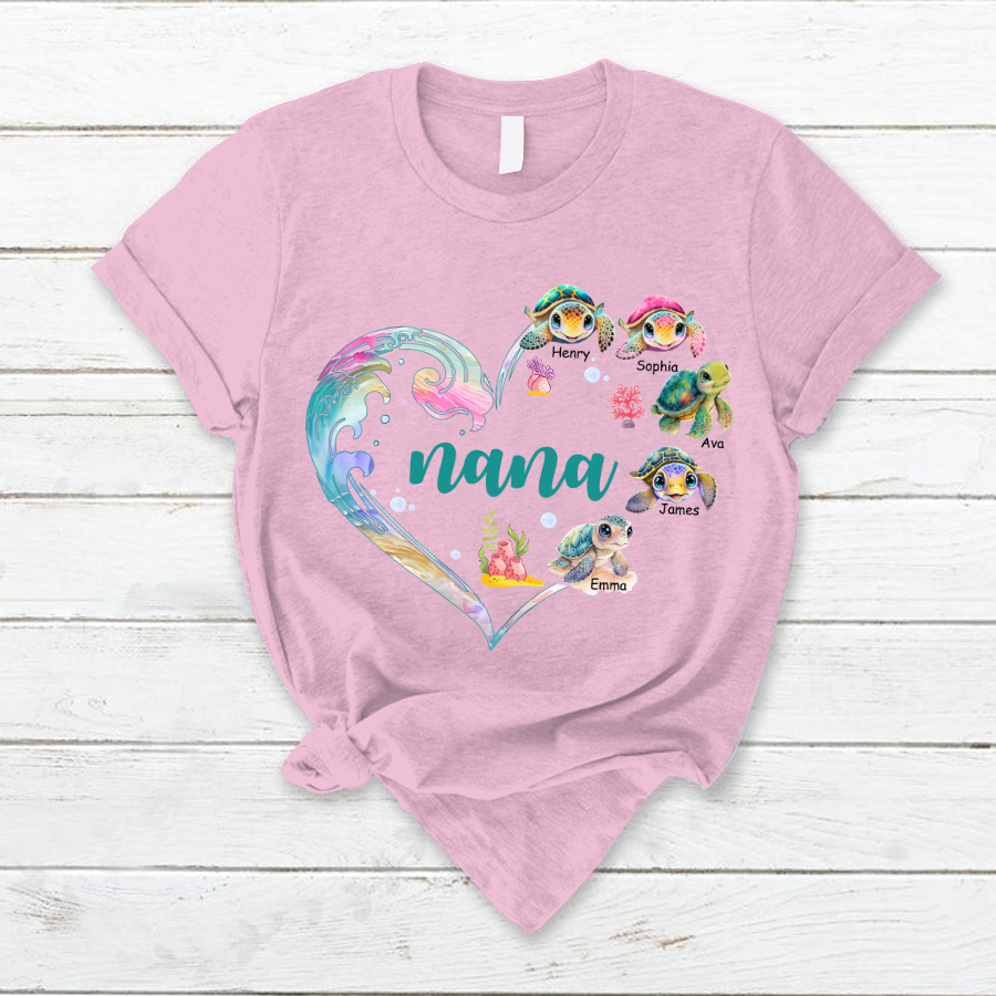 Personalized Grandma and Grandkid's Heart Turtle Mother's Day T-Shirt