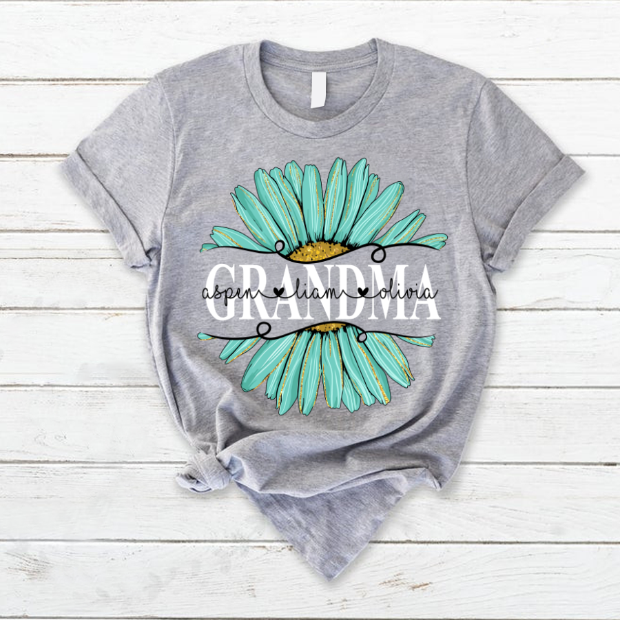 Personalized Grandma and Grandkids Daisy Turquoise, Best Mother's Day Gifts T-Shirt