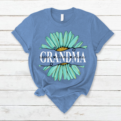 Personalized Grandma and Grandkids Daisy Turquoise, Best Mother's Day Gifts T-Shirt