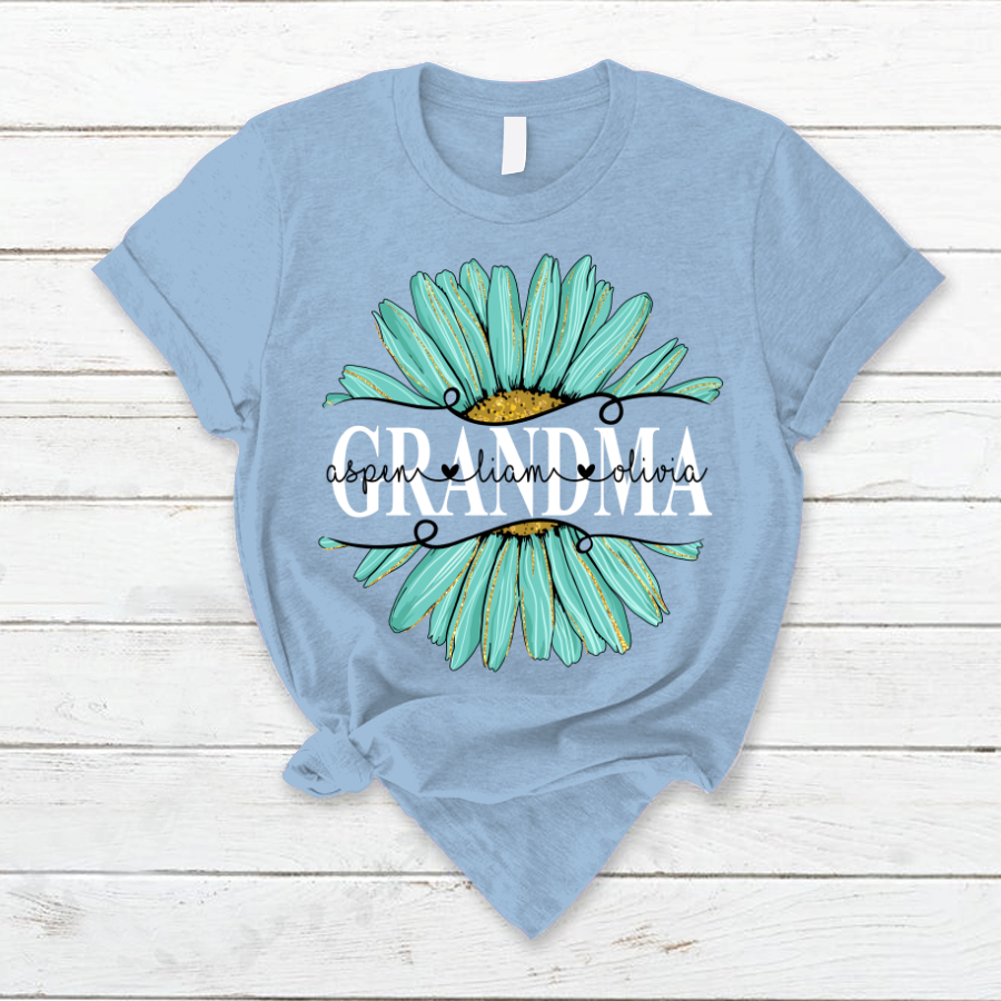 Personalized Grandma and Grandkids Daisy Turquoise, Best Mother's Day Gifts T-Shirt