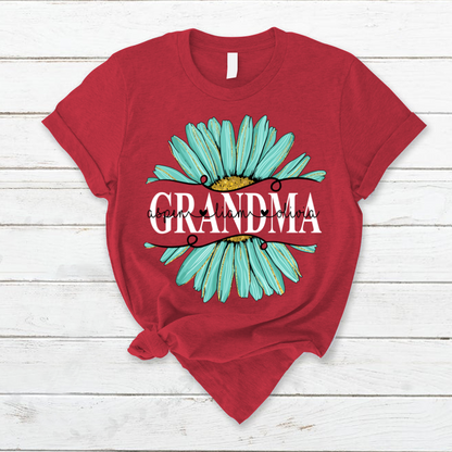 Personalized Grandma and Grandkids Daisy Turquoise, Best Mother's Day Gifts T-Shirt