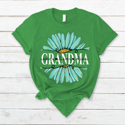 Personalized Grandma and Grandkids Daisy Turquoise, Best Mother's Day Gifts T-Shirt