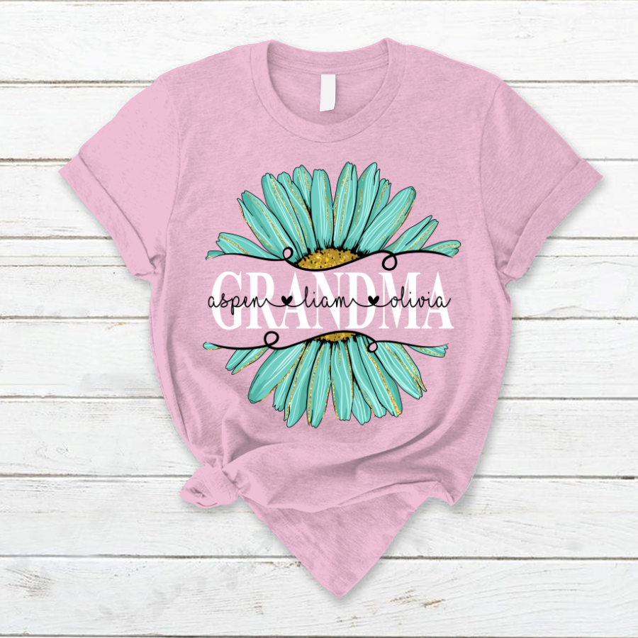 Personalized Grandma and Grandkids Daisy Turquoise, Best Mother's Day Gifts T-Shirt