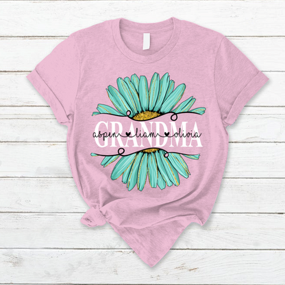 Personalized Grandma and Grandkids Daisy Turquoise, Best Mother's Day Gifts T-Shirt