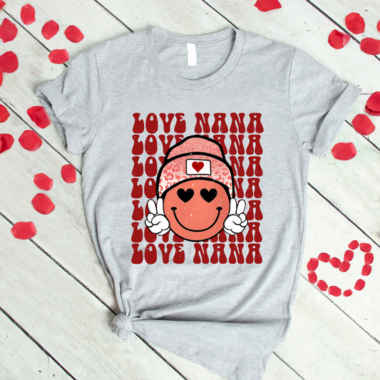 Personalized Love Nana Smileyy Face Retro Valentine T-Shirt