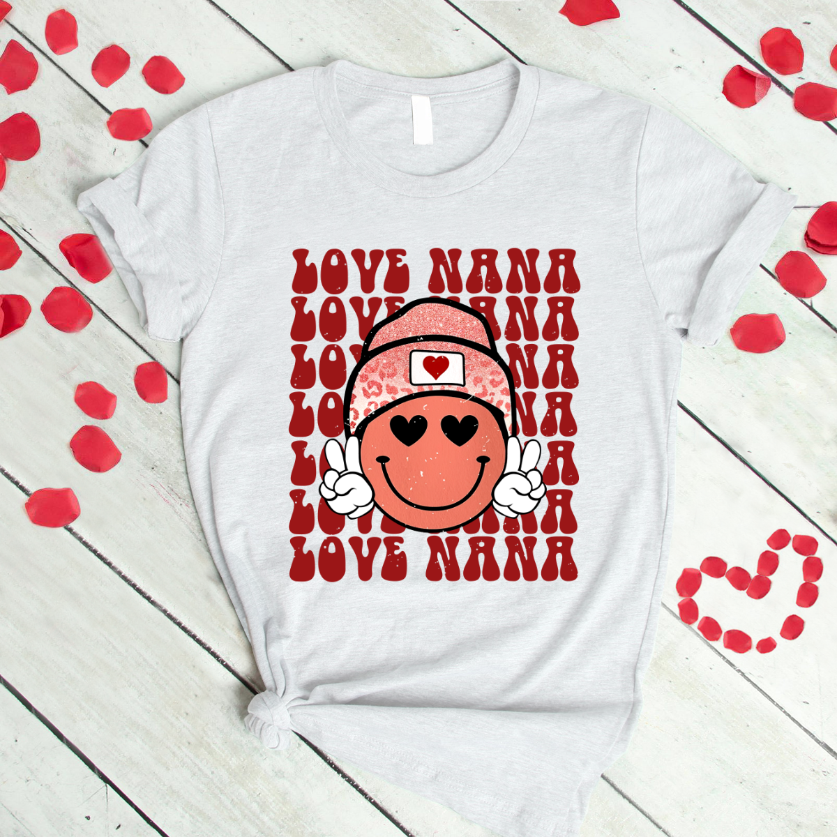 Personalized Love Nana Smileyy Face Retro Valentine T-Shirt