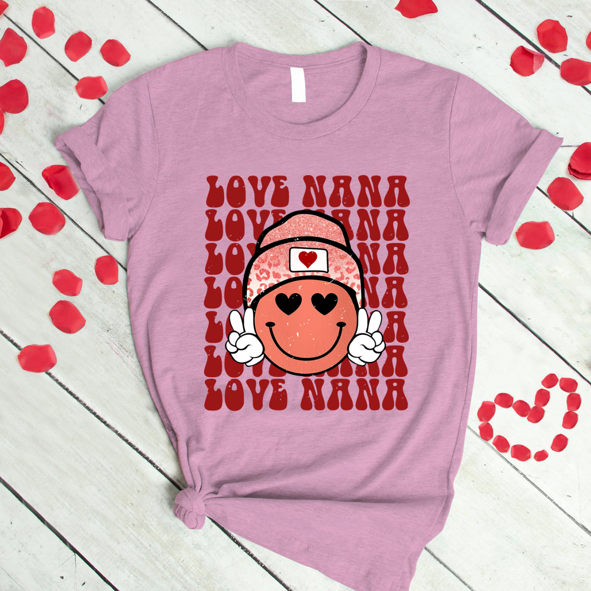 Personalized Love Nana Smileyy Face Retro Valentine T-Shirt
