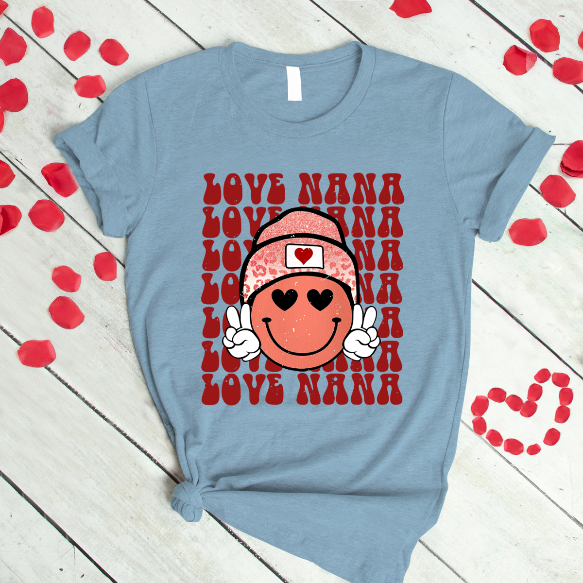 Personalized Love Nana Smileyy Face Retro Valentine T-Shirt
