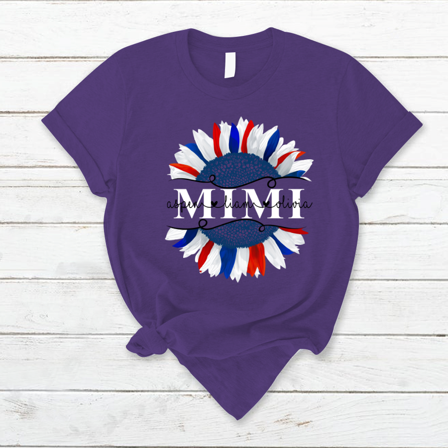 Personalized Mimi And Grandkids Sunflower Flag American T-Shirt