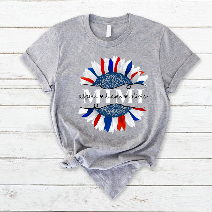 Personalized Mimi And Grandkids Sunflower Flag American T-Shirt