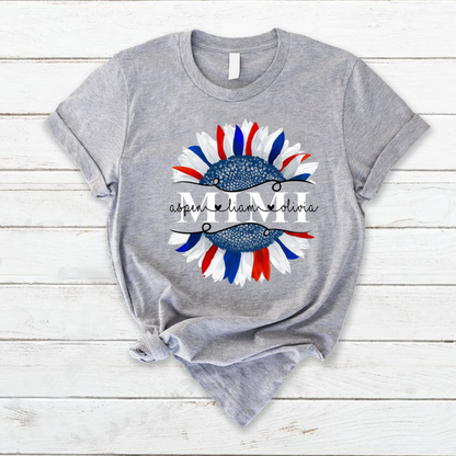 Personalized Mimi And Grandkids Sunflower Flag American T-Shirt
