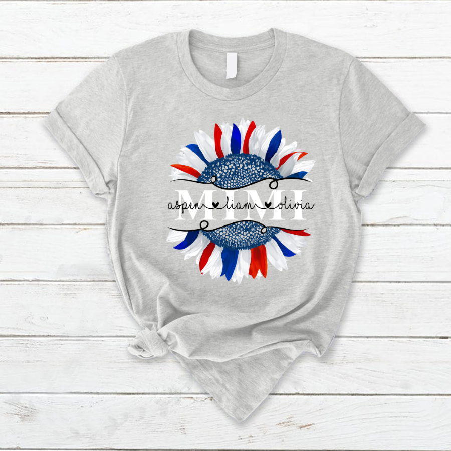 Personalized Mimi And Grandkids Sunflower Flag American T-Shirt