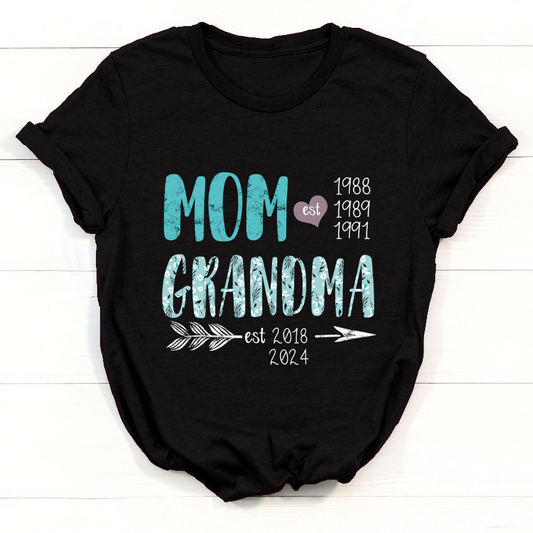 Personalized  Mom Est Grandma Est Flower Turquoise T-Shirt