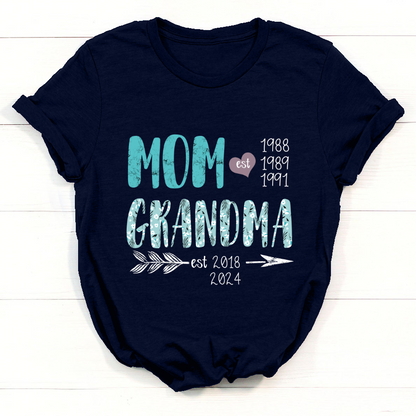 Personalized  Mom Est Grandma Est Flower Turquoise T-Shirt
