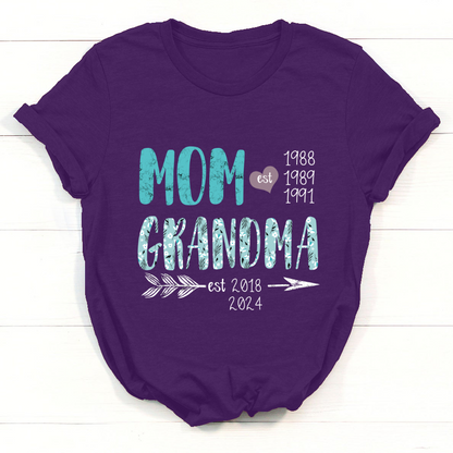 Personalized  Mom Est Grandma Est Flower Turquoise T-Shirt