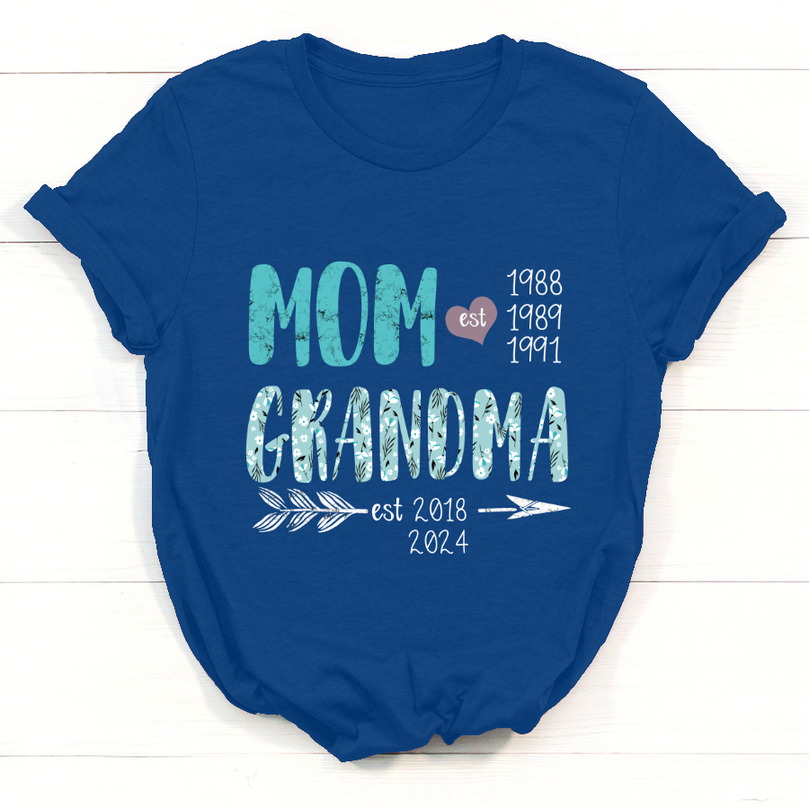 Personalized  Mom Est Grandma Est Flower Turquoise T-Shirt