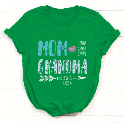 Personalized  Mom Est Grandma Est Flower Turquoise T-Shirt