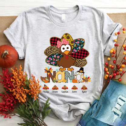 Personalized Nana Thanksgiving Turkey Floral Leopard T-Shirt
