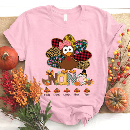 Personalized Nana Thanksgiving Turkey Floral Leopard T-Shirt