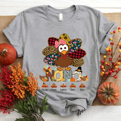 Personalized Nana Thanksgiving Turkey Floral Leopard 2022 T-Shirt