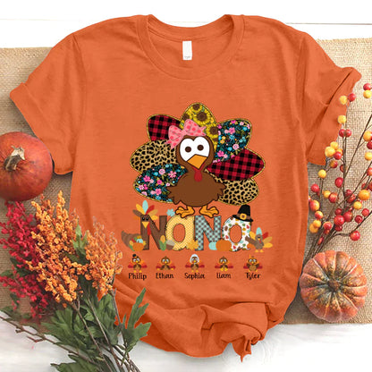 Personalized Nana Thanksgiving Turkey Floral Leopard 2022 T-Shirt