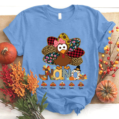 Personalized Nana Thanksgiving Turkey Floral Leopard 2022 T-Shirt