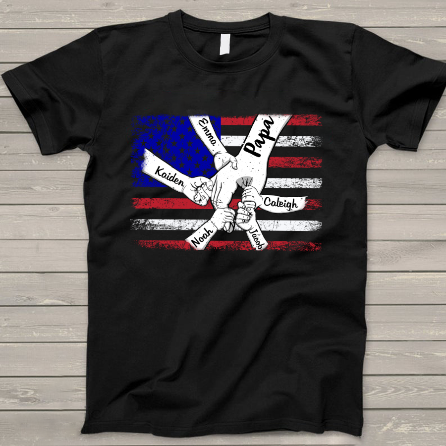 Personalized Papa Grandkids Flag T-Shirt