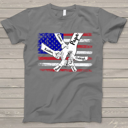 Personalized Papa Grandkids Flag T-Shirt