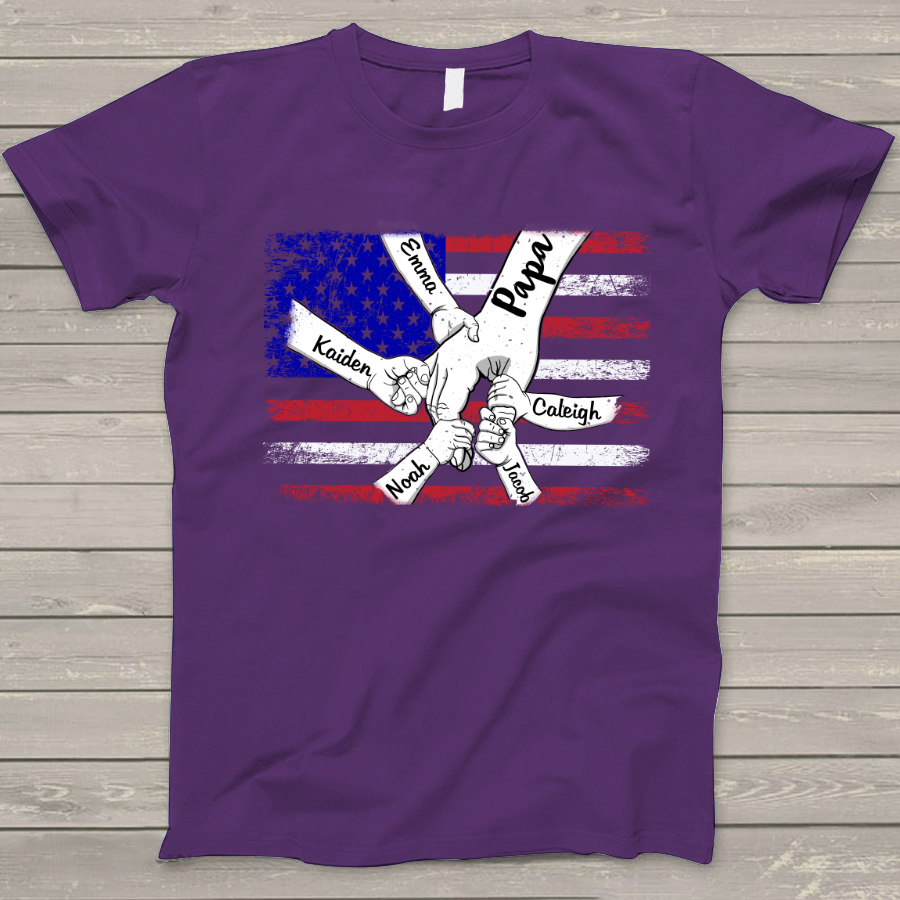 Personalized Papa Grandkids Flag T-Shirt