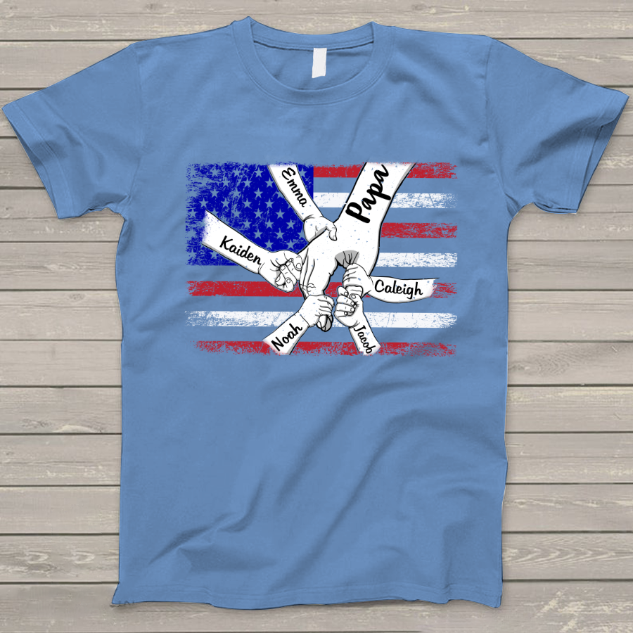 Personalized Papa Grandkids Flag T-Shirt
