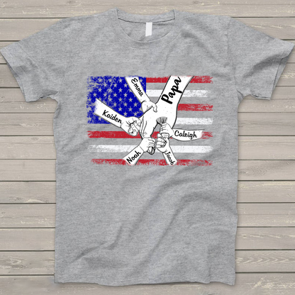 Personalized Papa Grandkids Flag T-Shirt