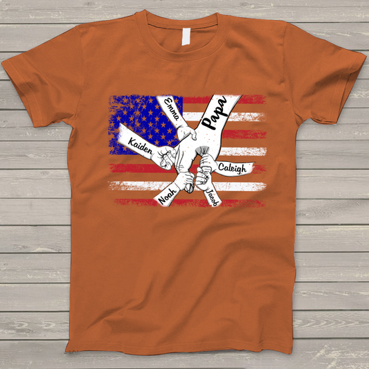 Personalized Papa Grandkids Flag T-Shirt