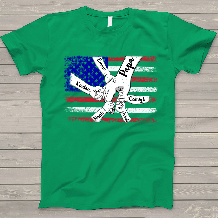 Personalized Papa Grandkids Flag T-Shirt