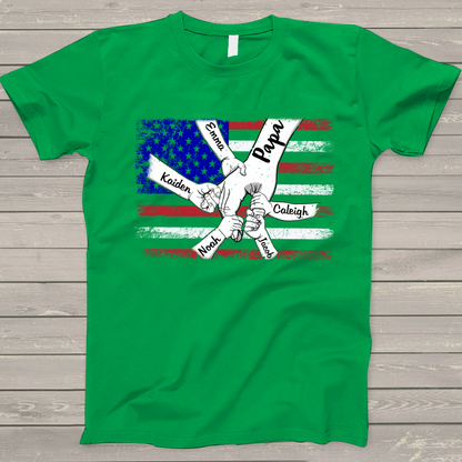 Personalized Papa Grandkids Flag T-Shirt