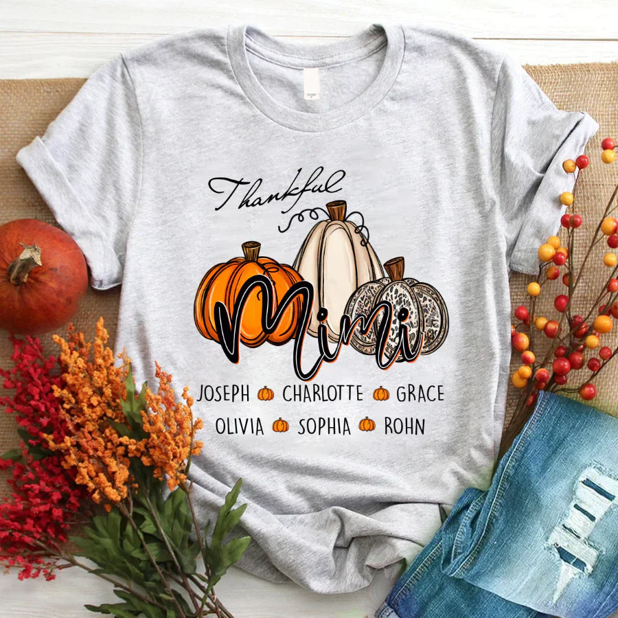 Personalized Thankful Mimi Pumpkins Autumn T-Shirt